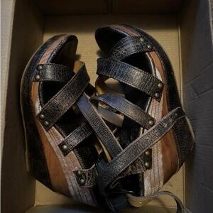 Buckle Black and Brown Juliana Wedge Sandals